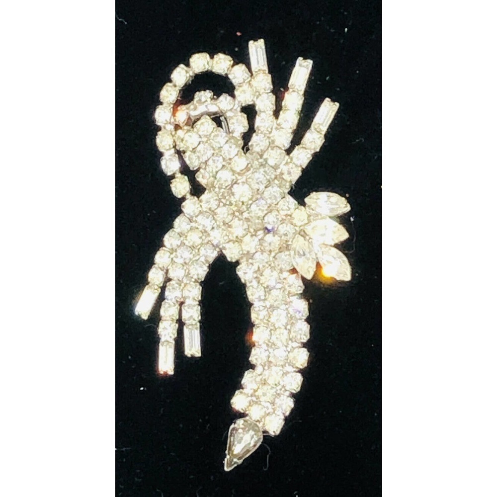 Prong Set Rhinestone Silver Tone Swirl Brooch Pin